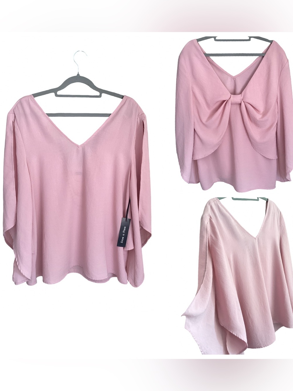 🌺 NWT Doe & Rae Attractive Rear Bow Top w/Slit Sleeves Size Small